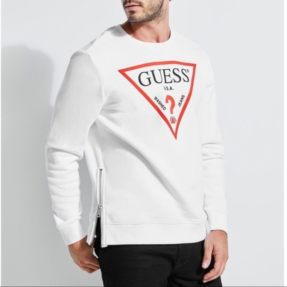 New GUESS Tri Logo Crew Neck Zipper Sweater
